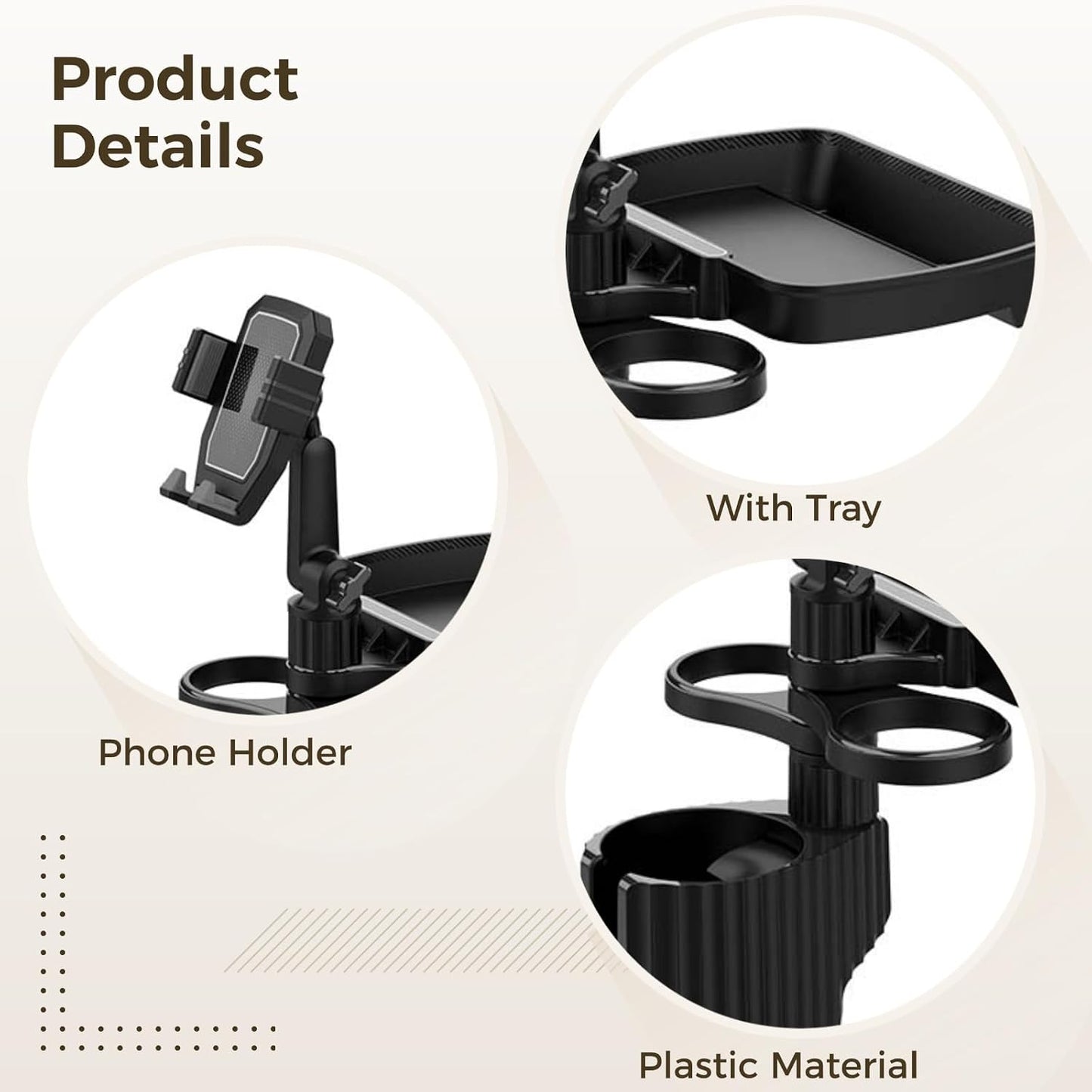 6-in-1 Car Cup Holder Expander with Tray & Phone Mount, Car Food Tray with 360° Rotation Adjustable Base, Car Cup Holder, Ideal for Drinks, Snacks, Foods