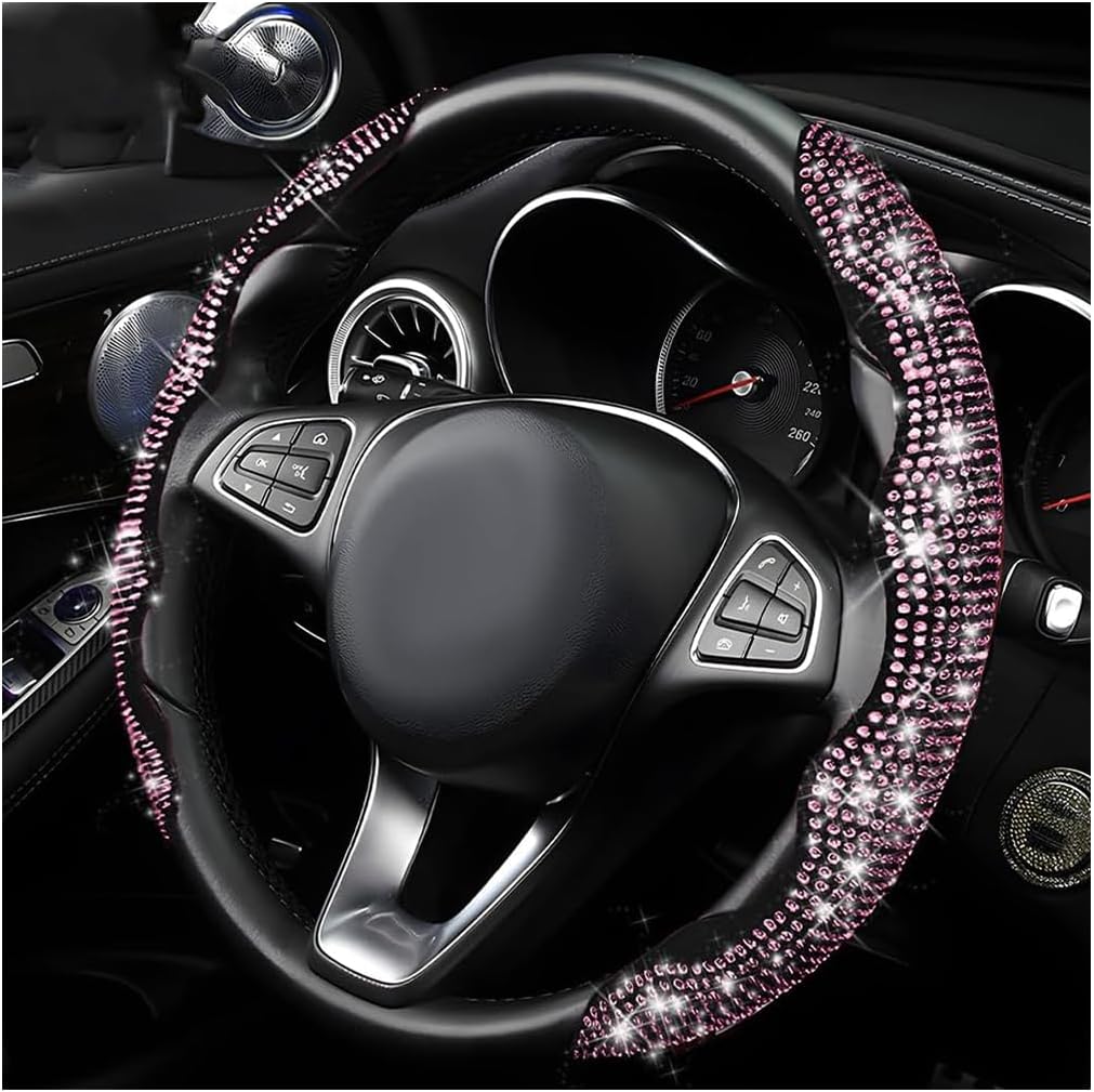 2PCS Rhinestone Segmented Steering Wheel Covers, Pink