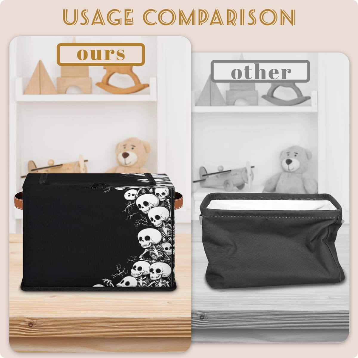 Skeleton Storage Bins With Zipper Lid, Collapsible Trunk Organizer, Car Organizers and Storage Bins with Lids, Halloween Decorative Storage Boxes with Handle, Home Storage Baskets for Organizing