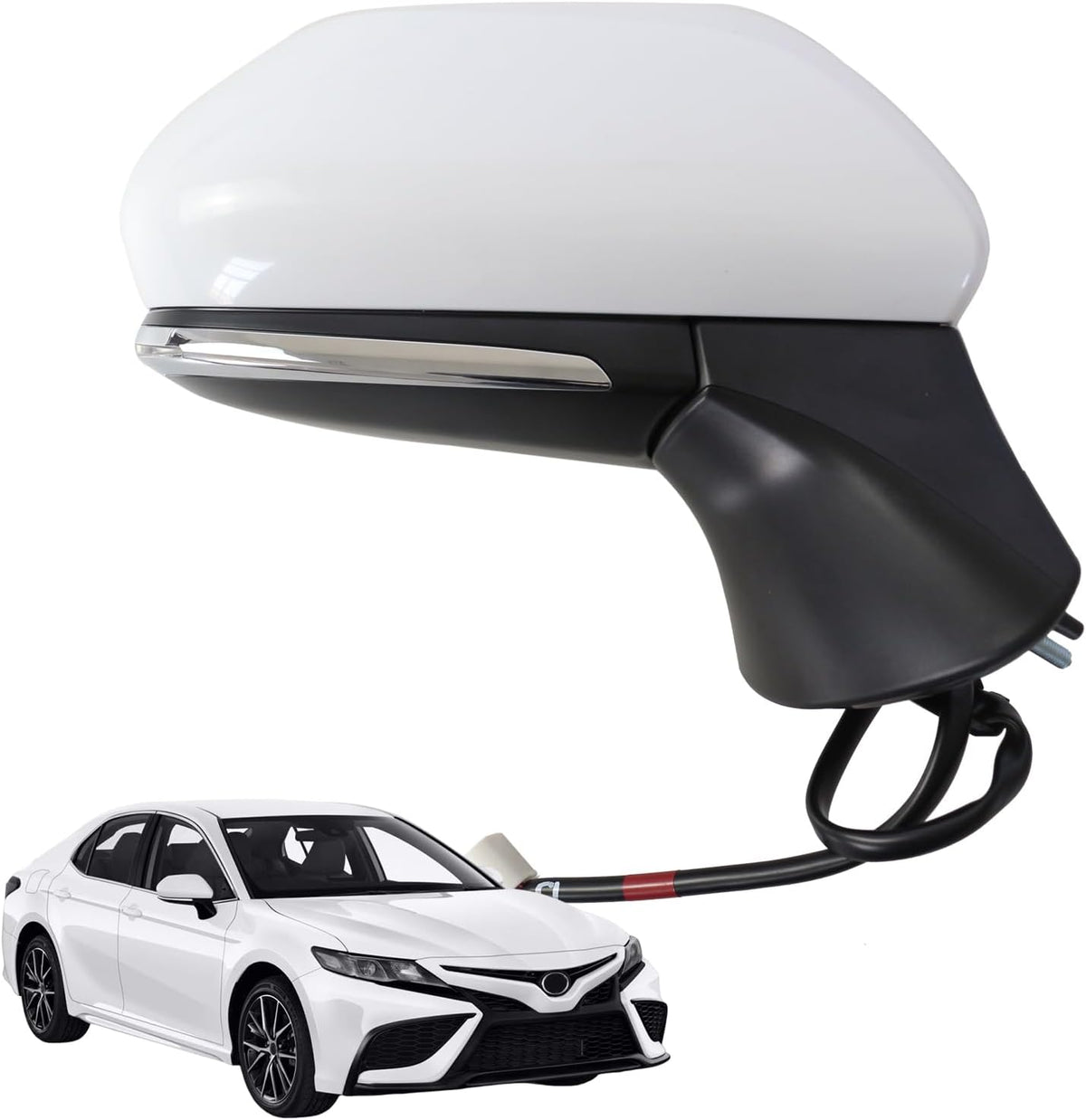 for Toyota Camry Side Mirror Assembly Driver Side 2018 2019 2020 2021 2022 2023 2024 WHITE 7PIN | Power | Heated | Turn Signal | Blind Spot Monitoring (POWER+LAMP+HEAT+BSM (LH))