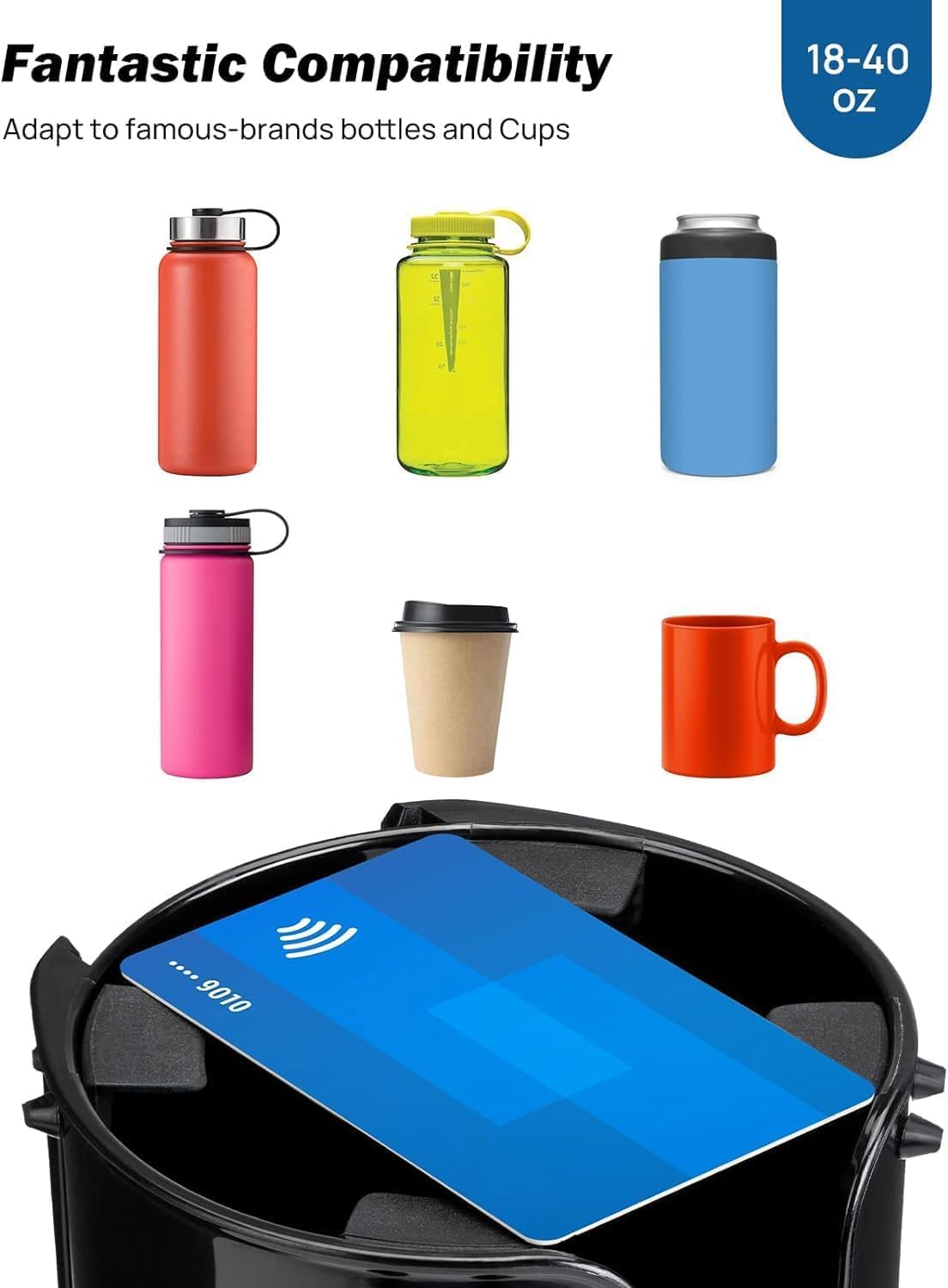 JOYTUTUS Cup Holder Expander, Expandable Insert Extender, Adapt Most Regular Cup Holder Compatible with Hydro-Flask, Yeti, Car 18-40oz (3.4-3.8 Inch), Nalgene (16 40 Oz) Large Water Bottles