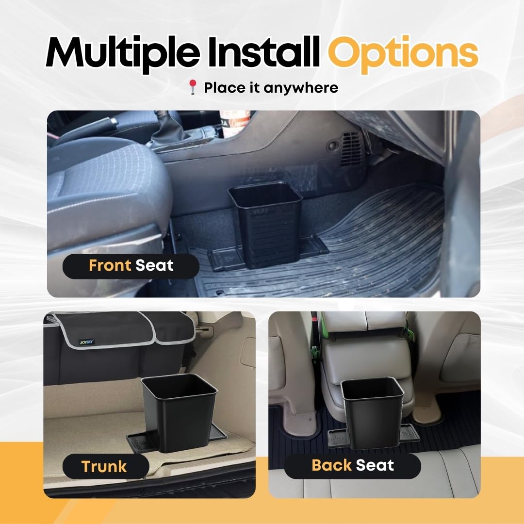 Car Trash Can with Stability Wings – Leakproof Portable Garbage Bin for Fabric & Rubber Mats – Compact Durable Plastic Auto Organizer for Cars, SUVs, Trucks (Black, Small)