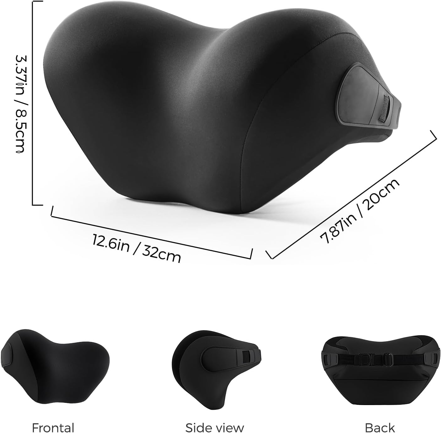 BEBAS Car Headrest Pillow, Memory Foam Neck Support Pillow for Cars - Ergonomically Designed for Long Drives, Travel & Commuting, Pain Relief with Removable & Washable Cover (Black)