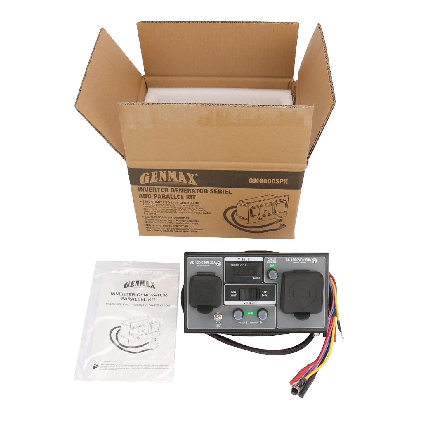 GENMAX 50-Amp RV Ready Parallel and Series Kit for Linking Two 120v GENMAX Inverter Generators to get 240v Output Ideal for Camping Outdoor & Home Backup