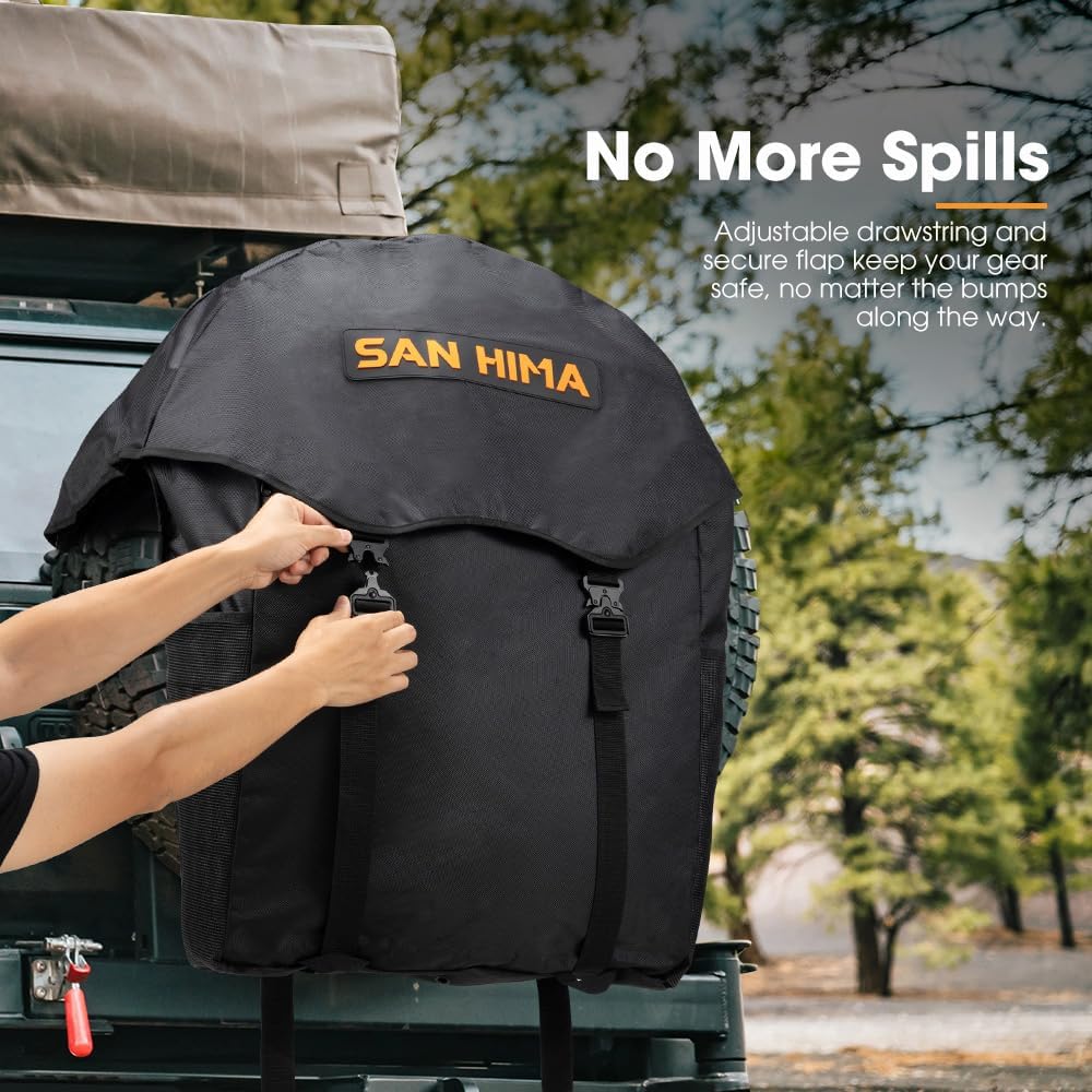 SAN HIMA Spare Tire Trash Bag 18.5 Gallons Fits 31''-35" Tire - Cargo Storage Bag w/Reflective Strips for Off-Road 4x4 4WD Truck SUV Car
