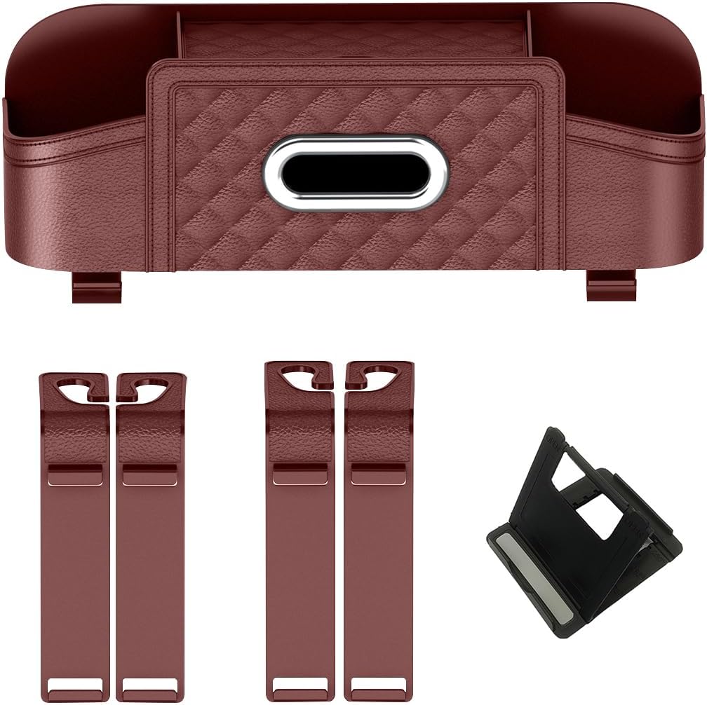 Mandark Headrest-Mounted Backseat Organizer with Cup Holders, Wine Red