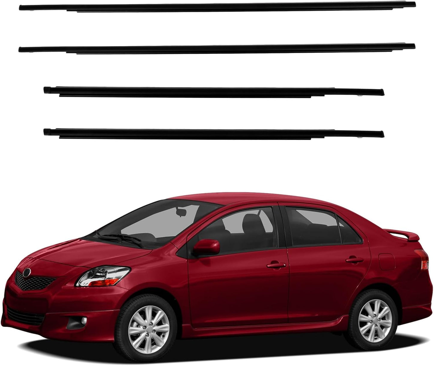 OCPTY 4PCS Car Outer Door Window Molding Trim Weatherstrip Window Seal Compatible with 2007-2016 For Toyota Yaris Sedan 4-Door, Replace 68160-52150,68180-52130,68210-52150,68230-52130