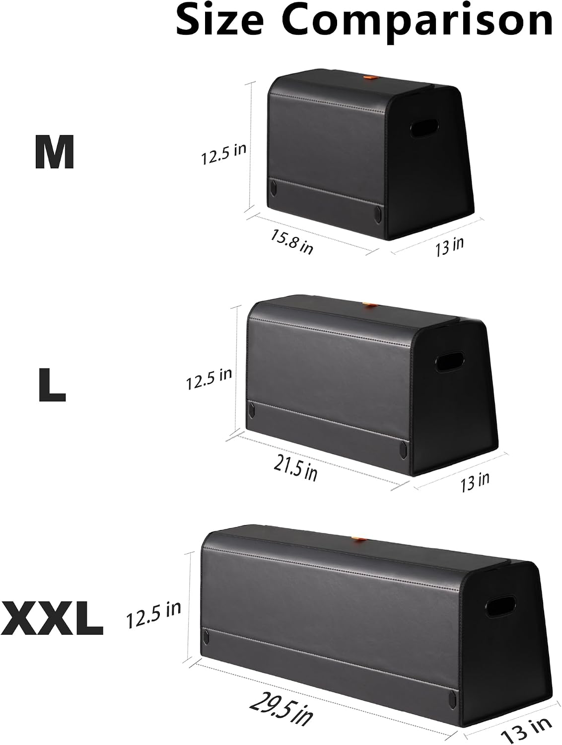 XDV Trunk Organizers, Car Organizers, Storage Solutions, and Car Storage Organizers for SUVs, Sedans, Back Seats, and Luxury Vehicles with Lid, Leather, Small, Large Car shoes box (Plain Black, L)