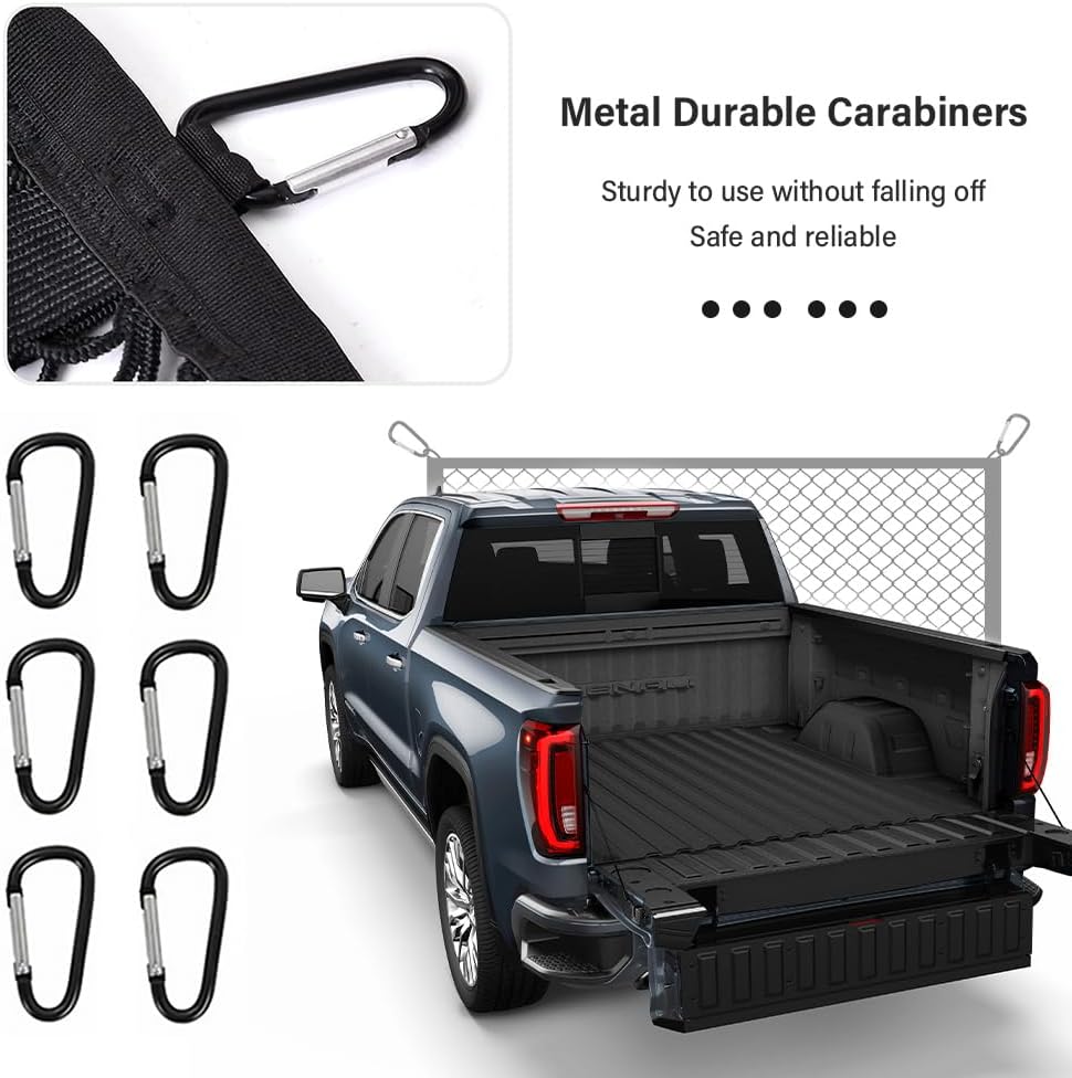Foldable Cargo Net for Pickup Truck Bed,4' x 4' Ultra Strong Stretch to 8'x8' Truck Bed Organizer Includes 6 Pcs Carabiner Clips,Dual Use Cargo Net for Trucks SUV Car Trunks Organizer