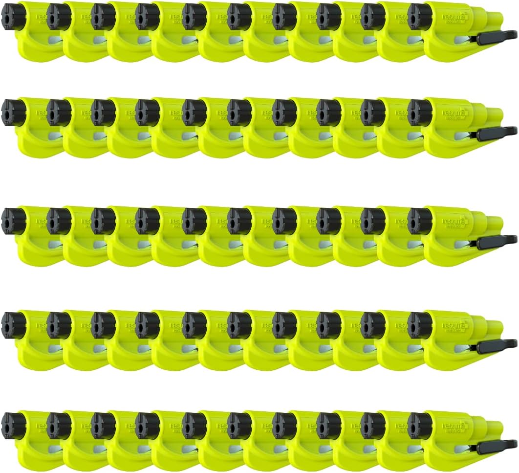 resqme Pack of 50 The Original Emergency Keychain Car Escape Tool, 2-in-1 Seatbelt Cutter and Window Breaker, Made in USA, Yellow - Compact Emergency Hammer