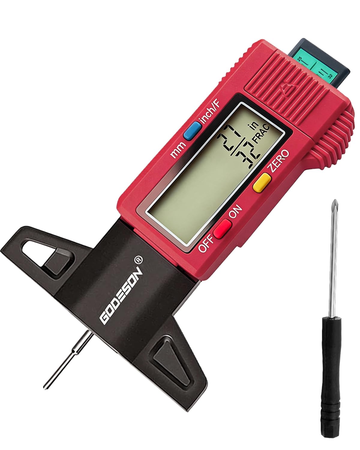 GODESON Tire Tread Depth Gauge, Digital Tire Tread Depth Gauge with 3 Modes-Fractional Inch,Blue Tire Depth Gauge with Color-Coded Bar,Tread Depth Gauge Suitable for All Vehicle Tires
