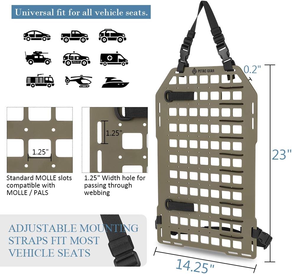 PETAC GEAR Tactical Car Seat Back Organizer | Rigid Molle Panels for Vehicles | Truck Mount Rack Panel for Tactical Gear Accessories. …