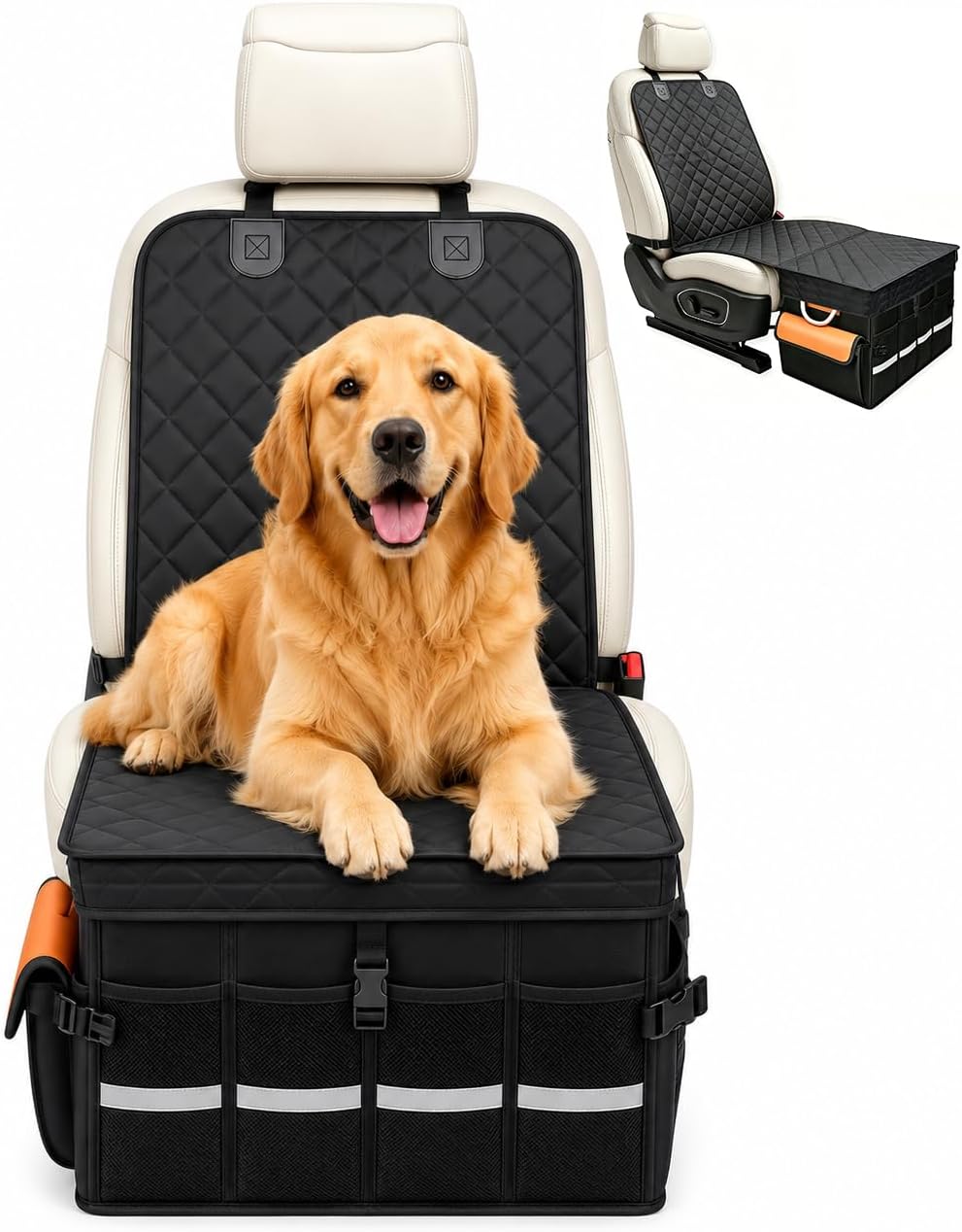 Front & Back Seat Extender for Dogs with 46L Storage, Foldable Storage Box