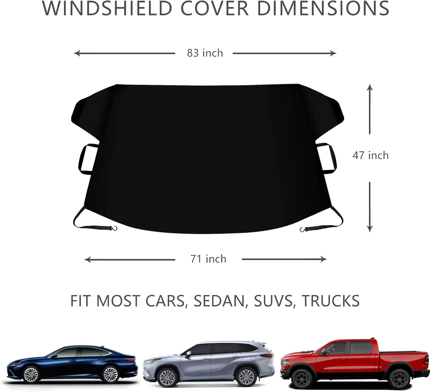Windshield Cover for Ice and Snow, Thicken Extra Large Size Car Windshield Snow Cover with Side Mirrors Cover, Winter Windshield Covers Windproof Covers Fits Most SUVs Trucks (82.8"x 47")