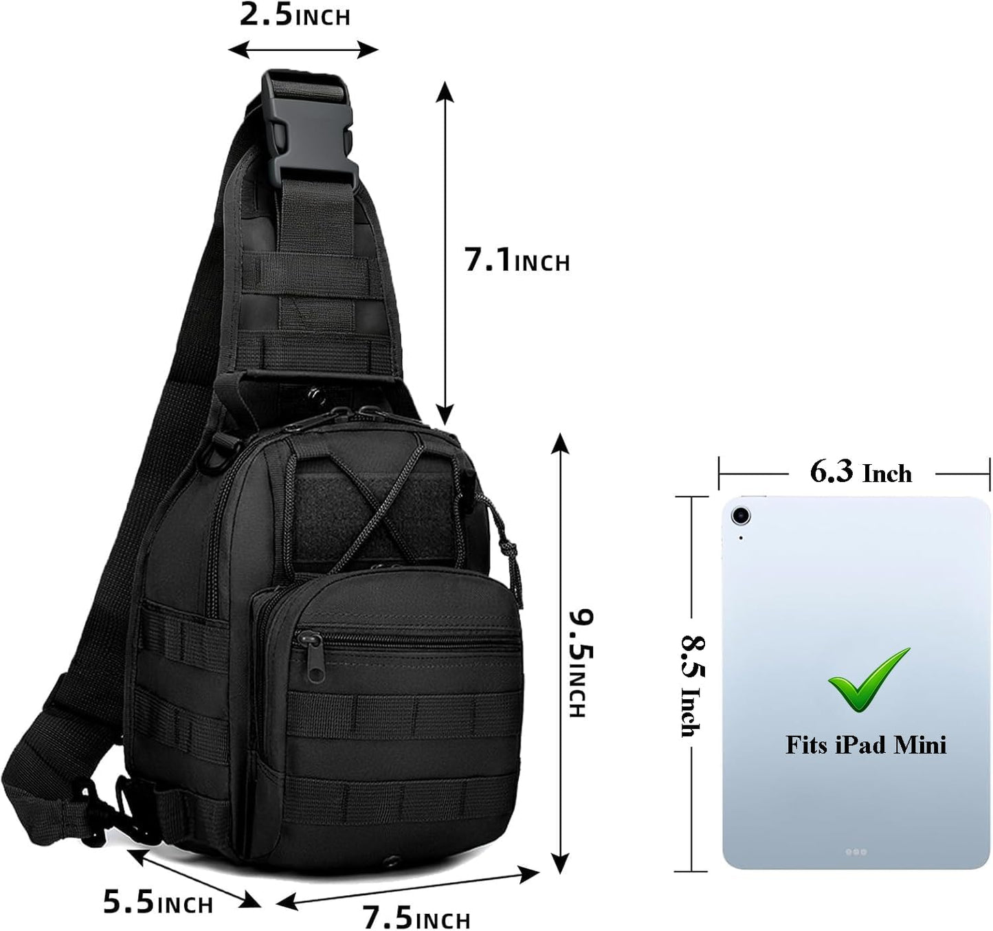 J.SH Tactical Sling Bag, Military MOLLE System Crossbody Bag, Waterproof Durable High-Density Nylon Material, 4-in-1 Carry Design, for Hiking, Cycling, Travel, Commuting, Outdoor and EDC - Black