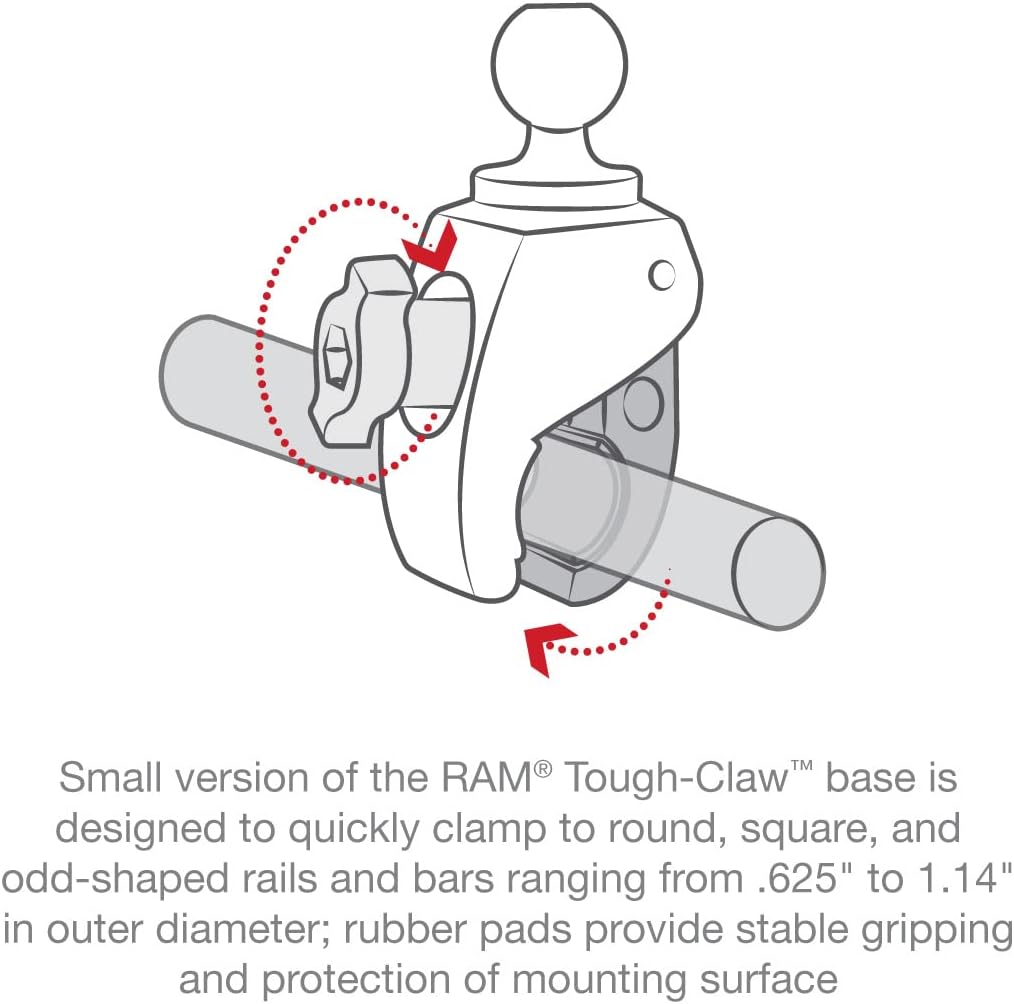RAM MOUNTS Tough-Claw Small Clamp Mount Base – B Size 1" Ball, Fits 0.625"-1.14" Rails (RAP-B-400U)