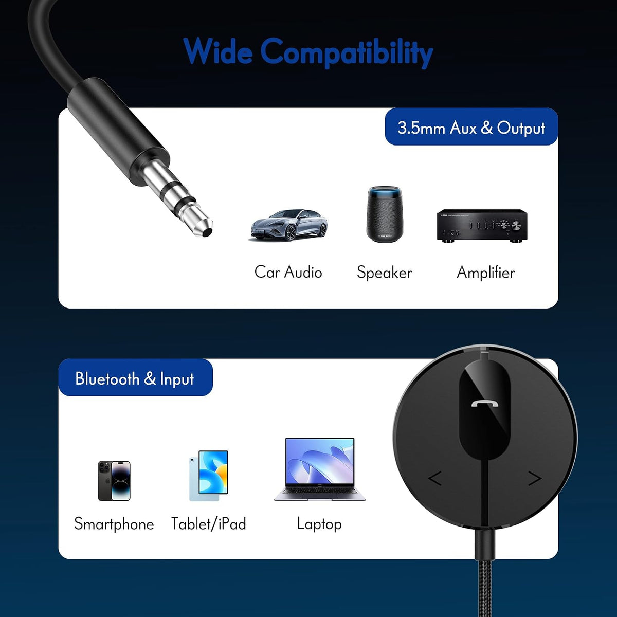 BESIGN BK01 Bluetooth Car Kit, Wireless Aux Receiver for Handsfree Calls and Music Streaming with Ground Loop Noise Filter for Car with Aux Port