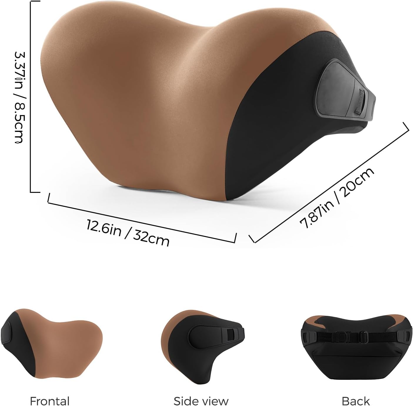 BEBAS Car Headrest Pillow, Memory Foam Neck Support Pillow for Cars - Ergonomically Designed for Long Drives, Travel & Commuting, Pain Relief with Removable & Washable Cover (Brown,1-Pack)