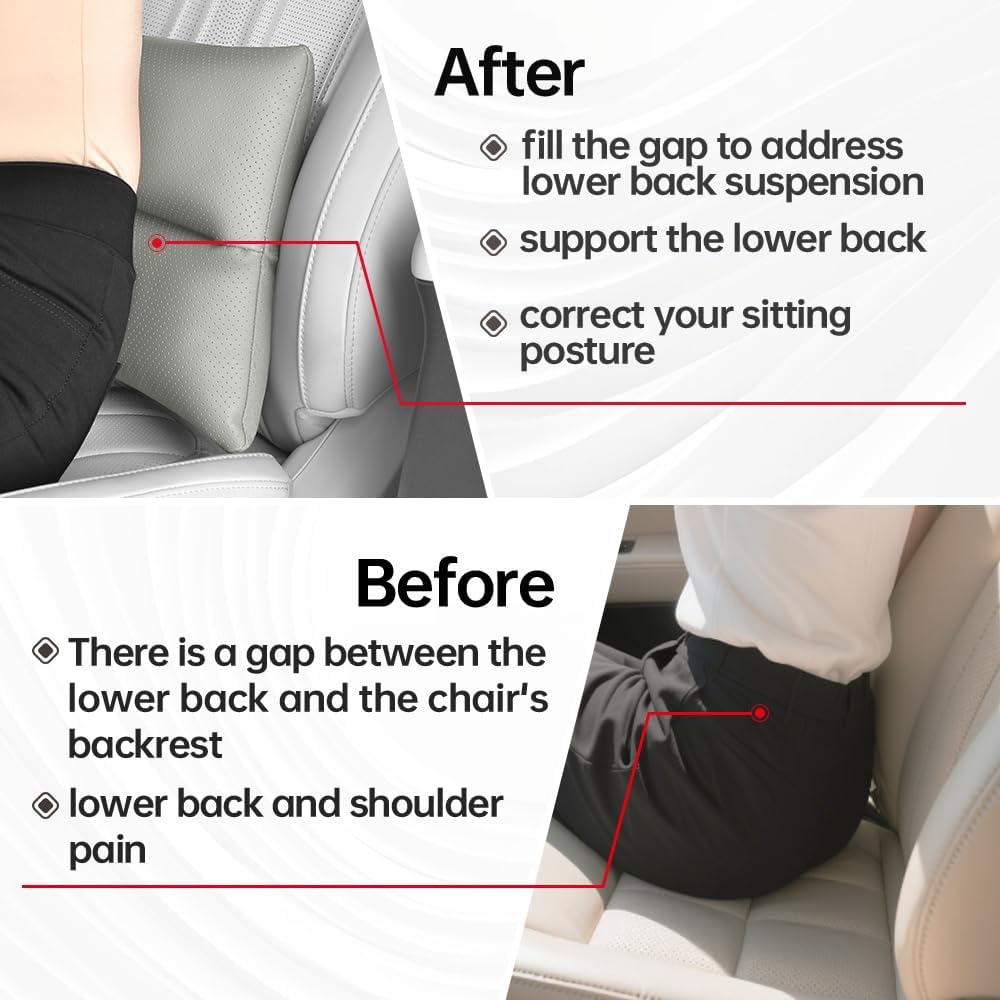 Lumbar Pillow for car, Back Cushion for Driving, Back Support, Lumbar Support, Improve Driving Comfort, Faux Leather, Sturdy and Durable, Non-deformable, Long Lasting Use 1P