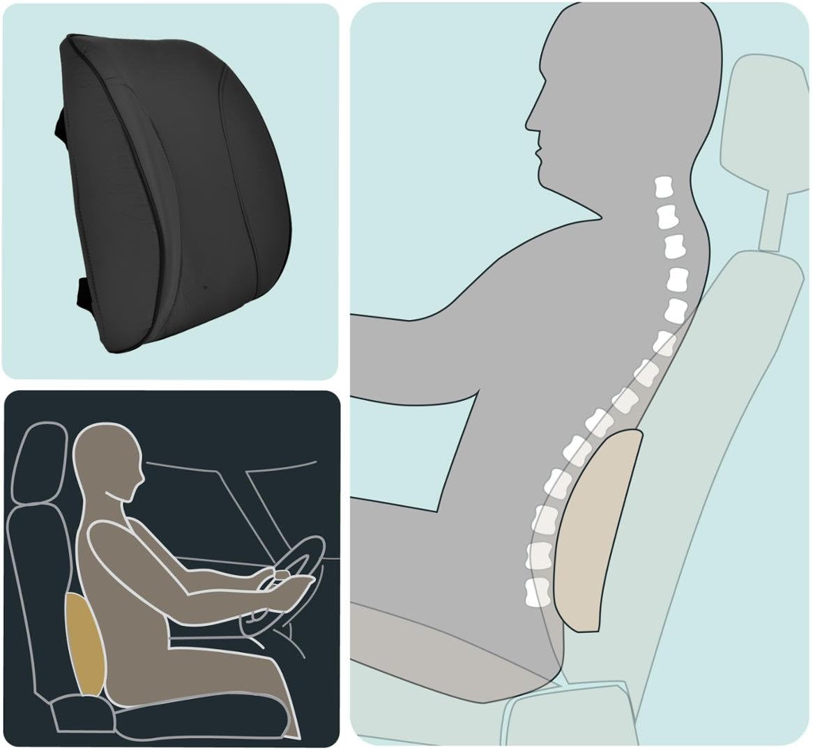 BDK BS-300-BK Durable Foam Lumbar Support 3D Balanced Firmness Cushion-Lower Back Pain Relief-Best for Office Chair, Car Seat, Recliner, Black