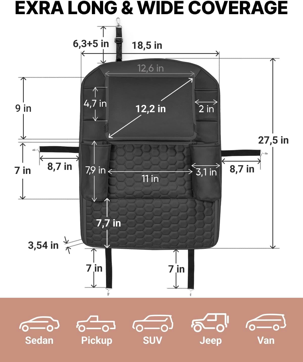 Owleys Back Seat Organizer for Kids with Tablet Holder, 8 Pockets, Black