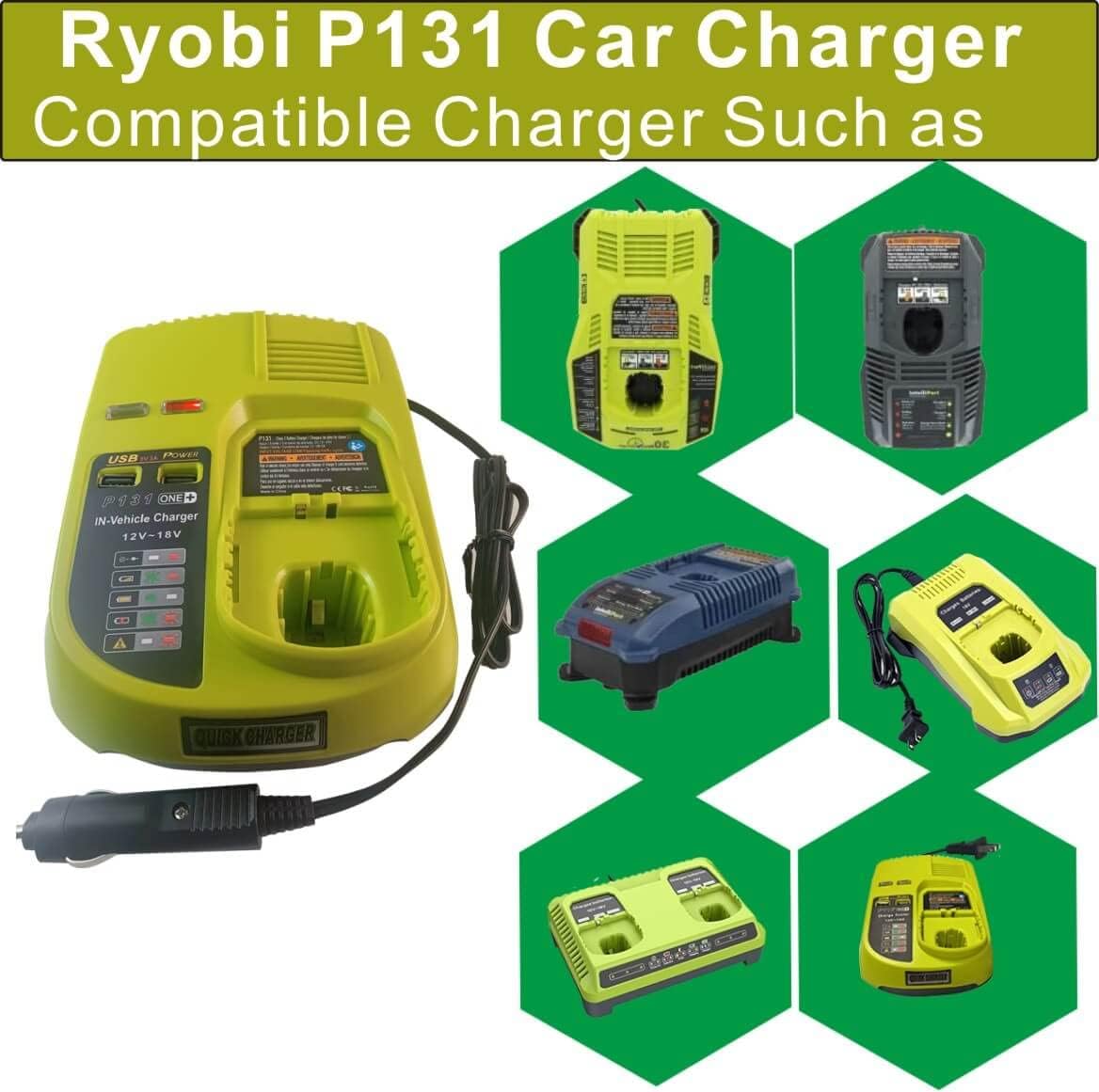 One+ Portable Dual Chemistry Lithium Ion or NiCad Vehicle Battery Charger for Ryobi 12V, 14.4V, 18V MAX One+ Plus Ni-Cad, Ni-Mh & Lithium-Ion Battery