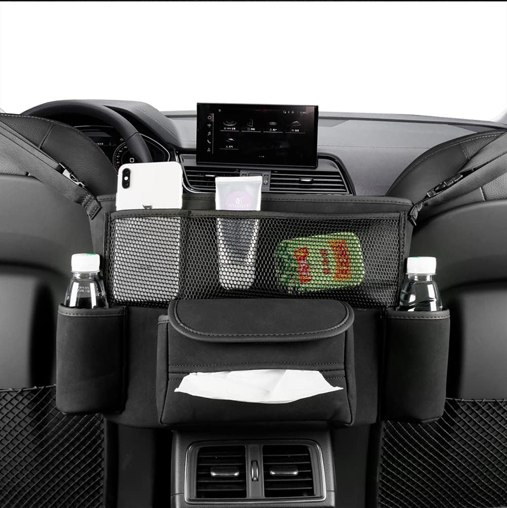 JEYODA Car Handbag Holder Between Seats Suede Large Capacity Car Purse Holder Automotive Consoles & Organizers for Document Phone Storage Car Organizer(1925-style 2 grey)
