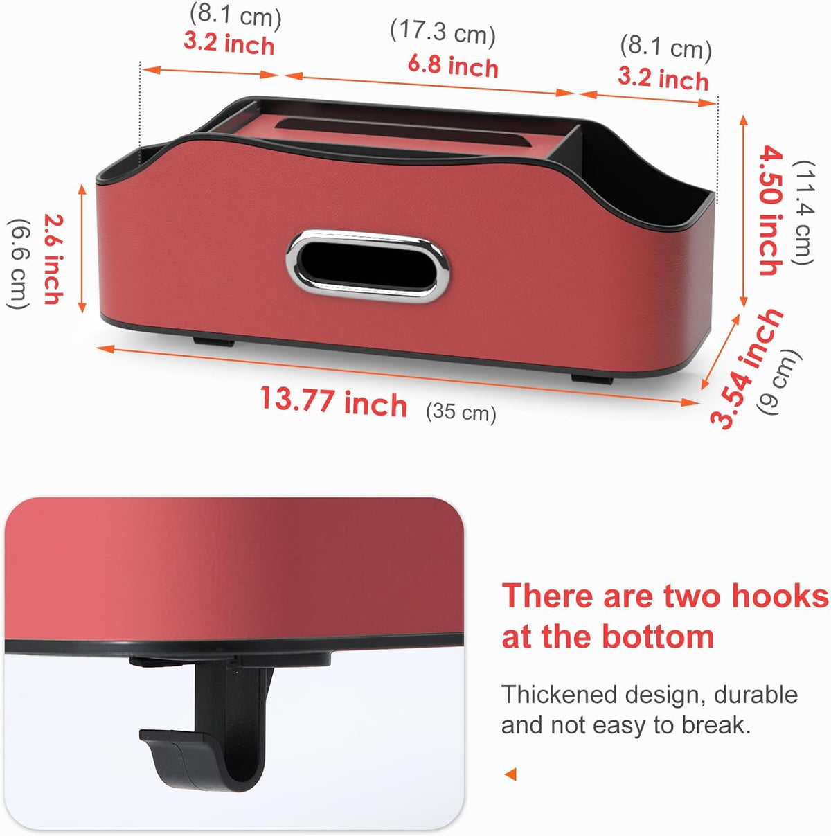 Back Seat Cup Holder for Car – Multifunctional Seat Back Organizer with Drink Holders, Tissue Box Storage & Hooks, Fits Headrest for Auto. (Red)