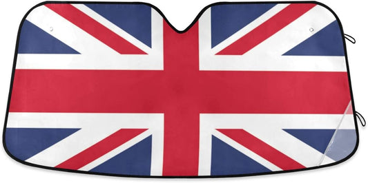 British Flag Union Jack UK Car Windshield Sun Shade Block UV Rays Sun Visor Protector Accordion Folding Sunshade Keep Vehicle Cool&Damage Free, Easy to Use, Fits Windshields of Various Sizes