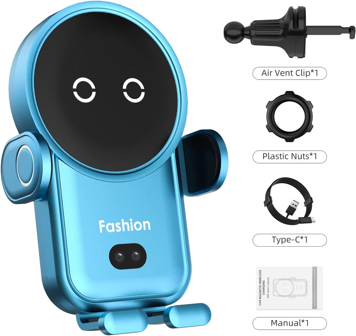 Bilious Wireless Car Charger, Phone Mount for Car Wireless Charger Smart Sensor Air Vent, Robot Automatic Clamping Phone Holder Compatible with iPhone 15/14/13/12/11/X, Samsung S22/S21/S20/N20（Blue）
