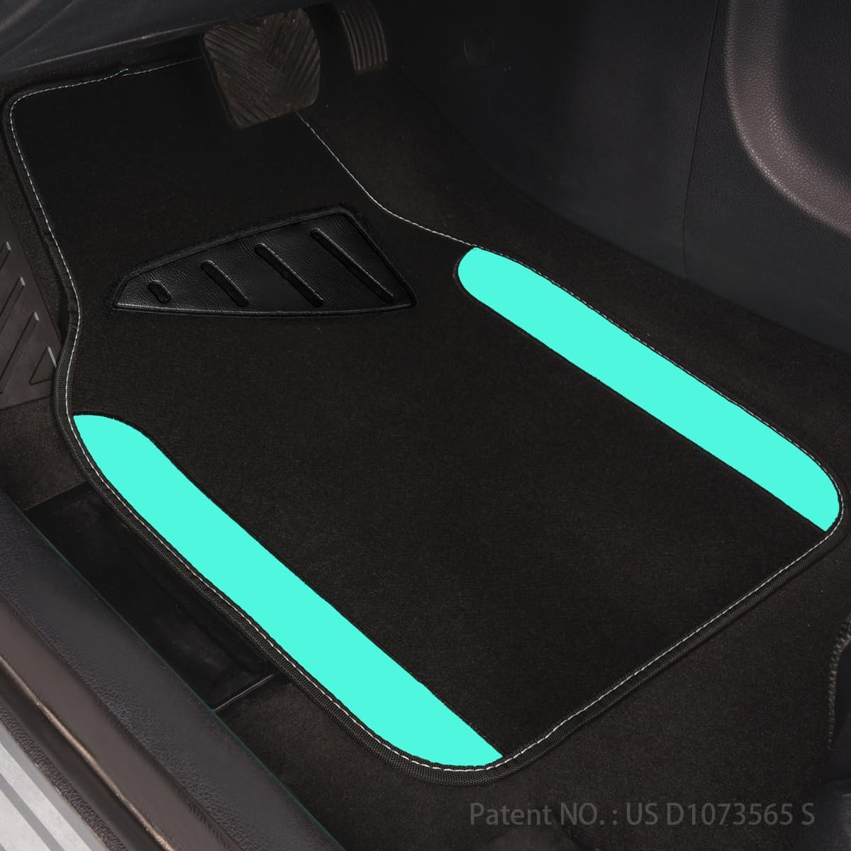 CAR PASS Waterproof Universal Fit Car Floor Mats, Teal Car Mats Fit for SUV,Vans,sedans, Trucks,Set of 4pcs Car Carpet for Women(Black with Mint)