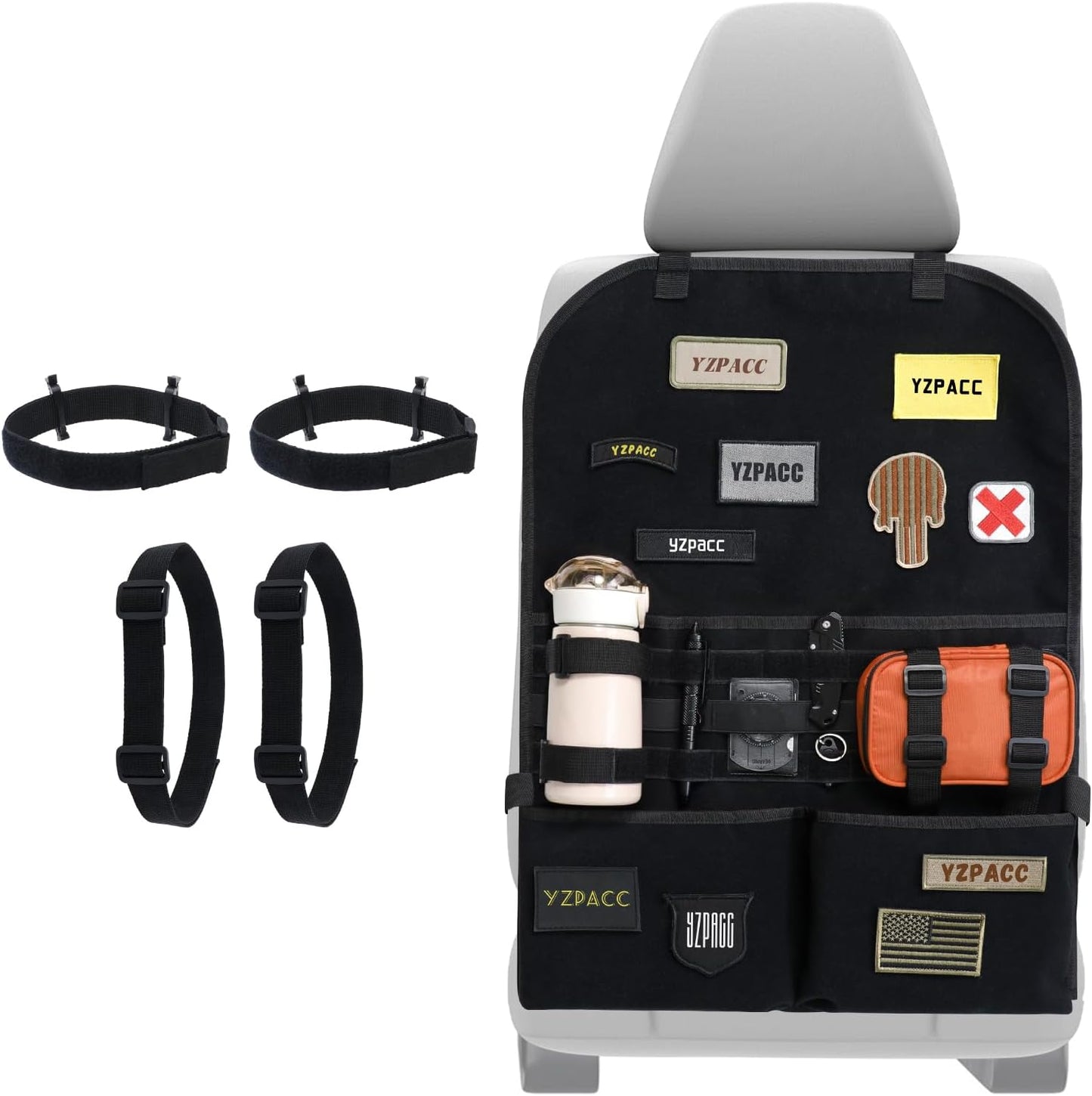 Universal Tactical Patch Display Board Hook & Loop Panel and Tactical MOLLE Seat Organizer for Trucks/SUVs