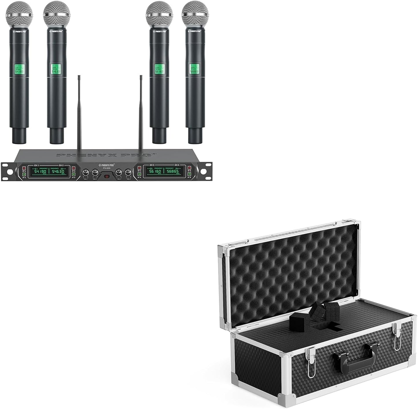 Phenyx Pro Wireless Microphone System PTU-5000-4H Bundle with The Customizable Extra Large Size Carrying Case