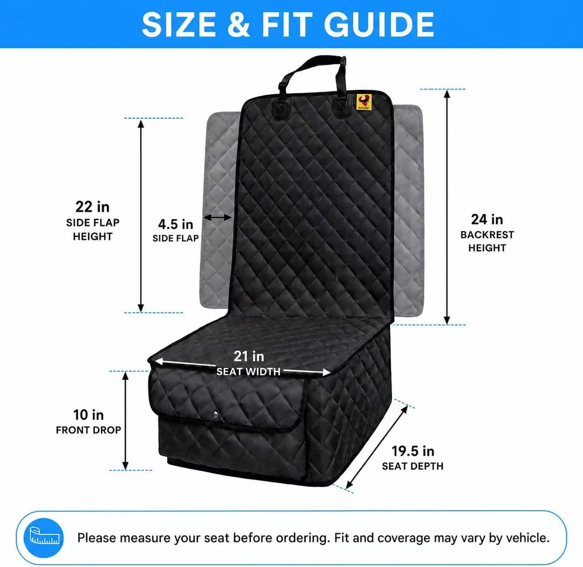 Bark Lover Deluxe Dog Seat Cover for Front Seat-More Durable Spill-Resistant Front Seat Protector, High Heat Resistant and Nonslip Front Seat Cover for Dogs Kids, Universal Size (Black, 2 Pack)