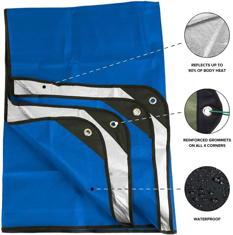 Arcturus All-Weather Outdoor Survival Blanket, Thermal Emergency Blanket, Reflective Heat Tarp with Grommets, Lightweight for Camping, Backpacking, Hiking & Emergency Car Kits, Blue, 60x82in