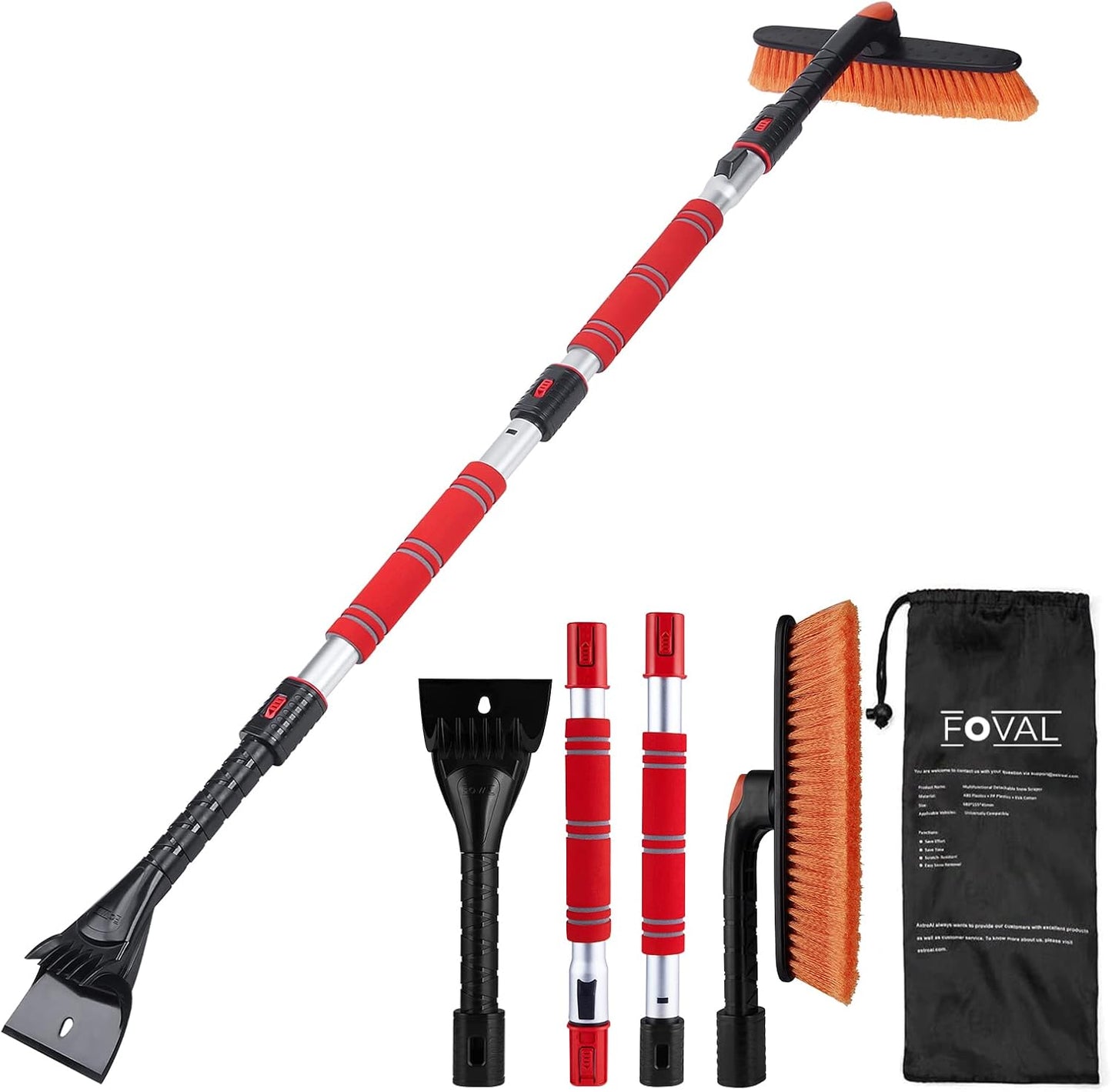 62.4" Snow Brush - Ice Scrapers for Car Windshield, 360°Pivoting Brush Head, Comfortable Foam Grip, Extendable Snow Removal Car Brush for Trucks SUVs, Essential Winter Tool