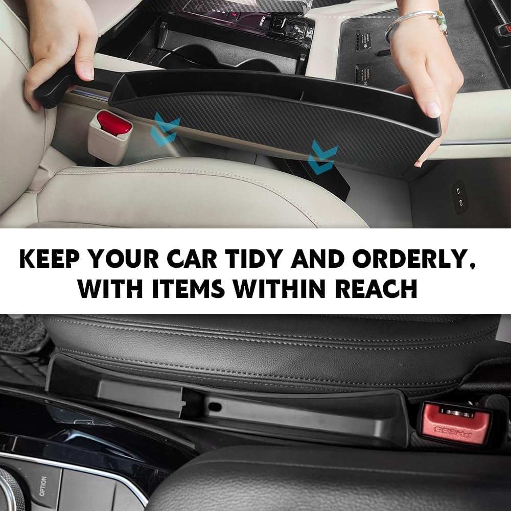 2PCS Car Seat Gap Filler, Car Seat Gap Organizer with Phone Holder, Black Multifunctional Seat Side Gap Filler Stop Things from Dropping, Universal Car Interior Accessories Fit Car SUV Truck