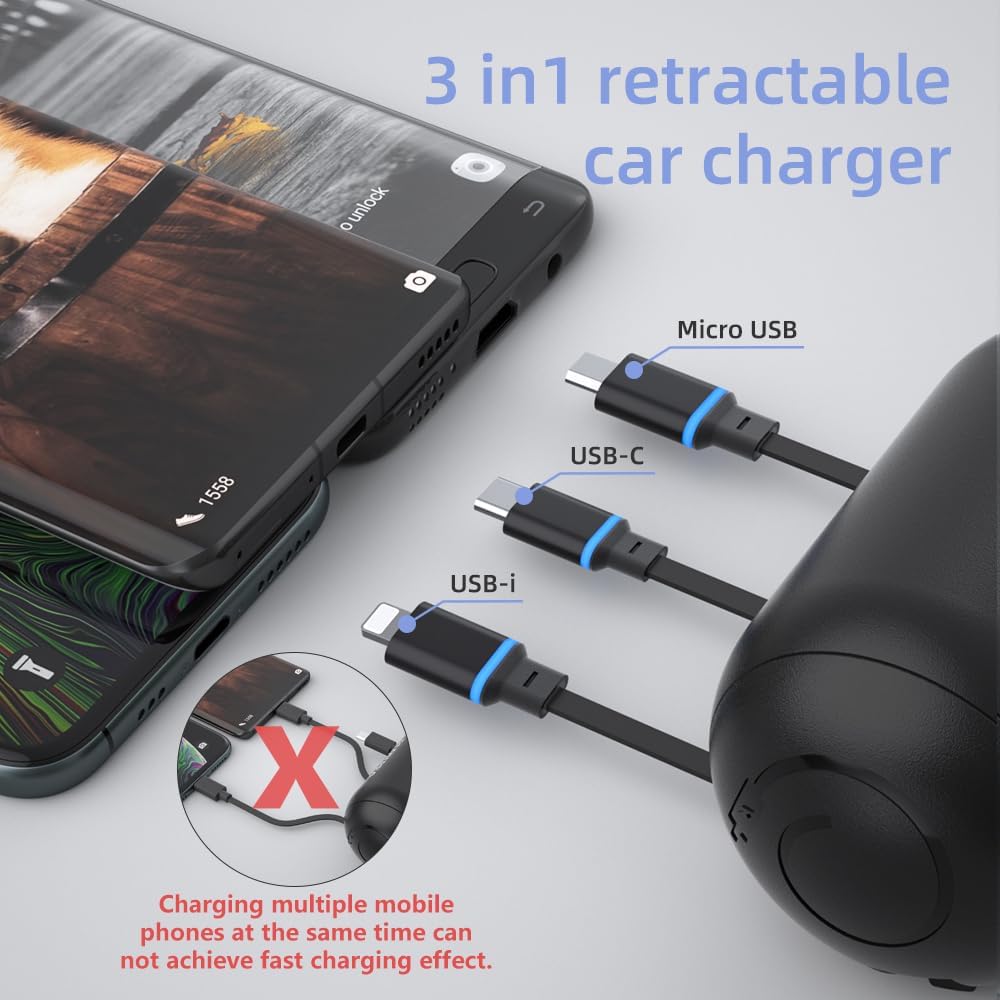 OHLPRO Multi Car Retractable Backseat 3 in 1 Car Charging Station Box