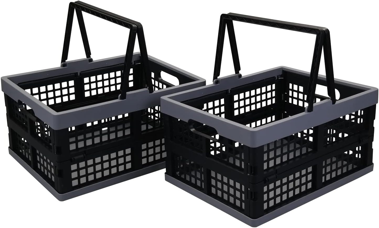2-Pack 15 L Plastic Collapsible Shopping Basket with Handle | Folding Storage Crates, Collapsible Design, Portable Carry Handle, Stackable Structure, for Shopping, Pantry & Garage