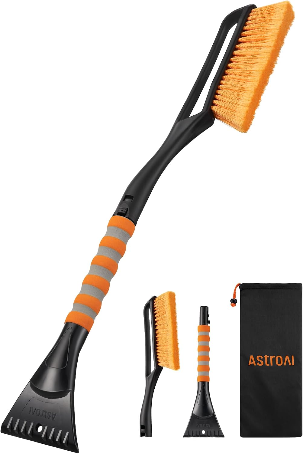 AstroAI 27" 2-in-1 Detachable Snow Brush &amp; Ice Scrapers for Car Windshield | Snow Removers with No-Scratch Bristles, Ergonomic Handles &amp; Easy Storage, Winter Accessories for Cars, SUVs, Trucks (Orange)