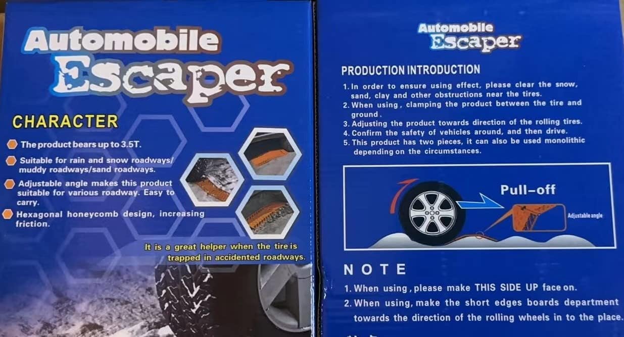 Foldable Emergency Tire Traction Pad, Car Escaper, Ideal to Unstuck Your Car From Snow, Ice, Mud and Sand -2 Pack