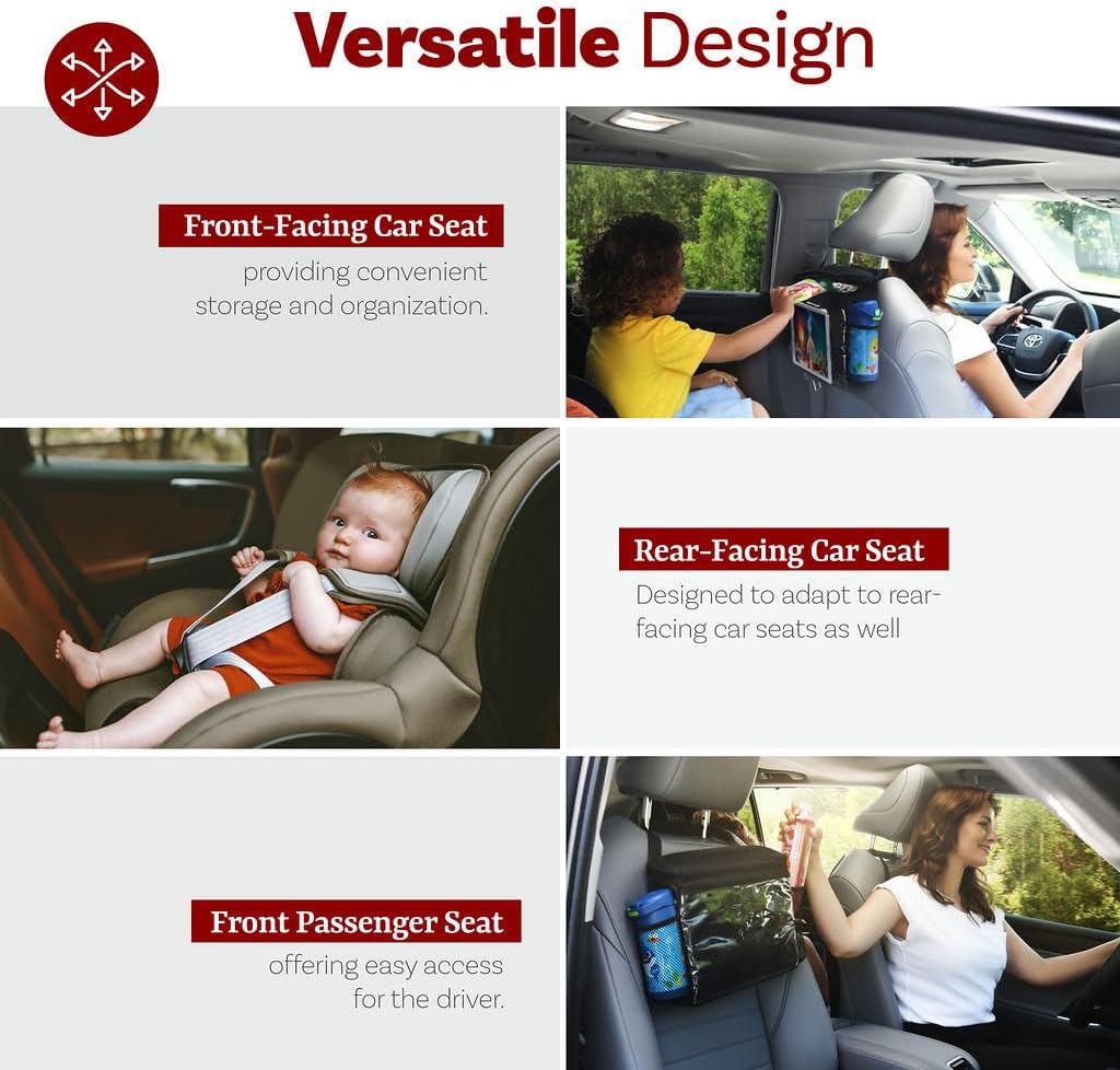 lebogner Insulated Car Seat Back Organizer + iPad And Tablet Holder, Auto Driver Or Passenger Accessories Organizer, Vehicle Front Seat Caddy, Personal Travel Cooler Storage Bag For Adults & Kids