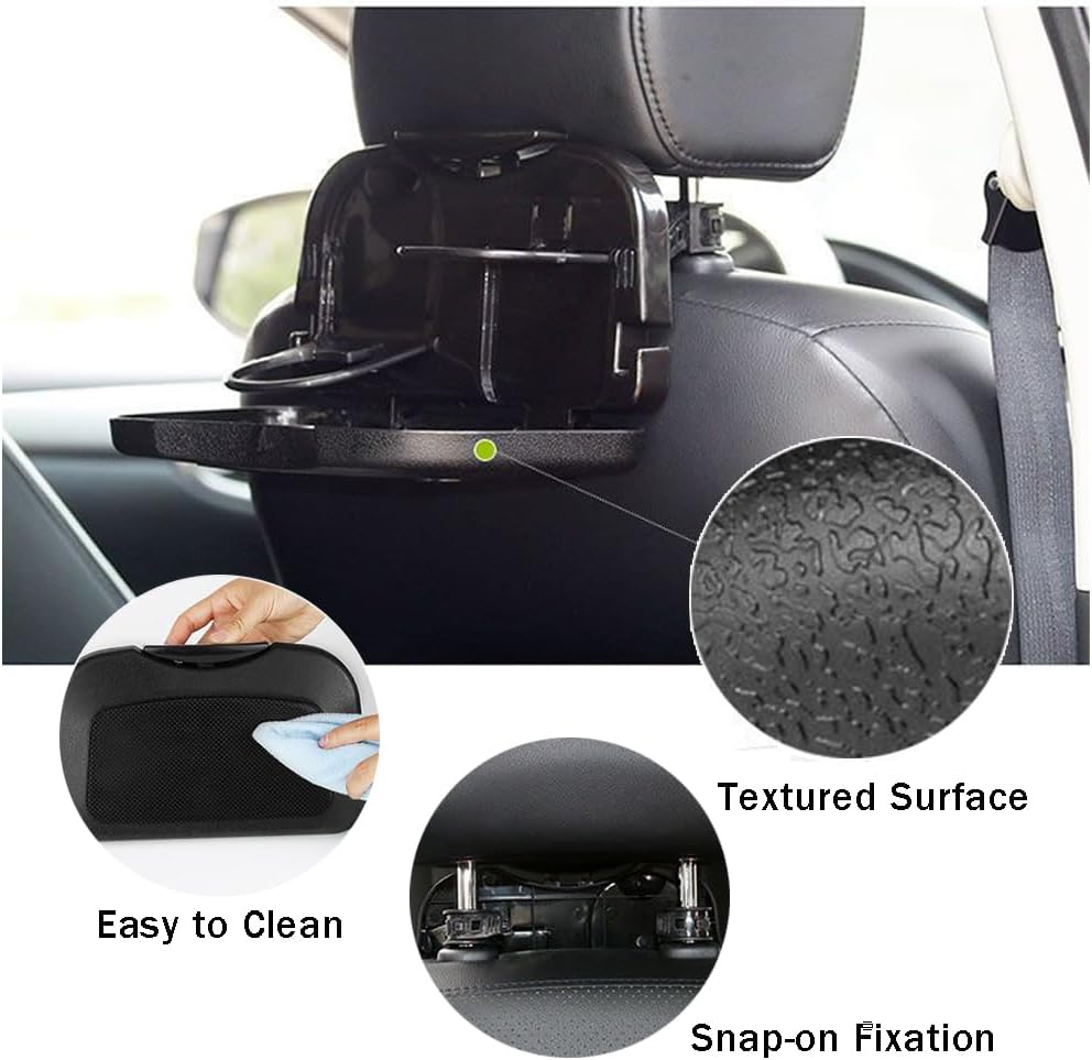 Ouliget Folding Car Headrest Backseat Organizer Tray,Adjustable Backseat Car Cup Holder Food Stand,Multifunctional Travel Tray Compatible with Most Vehicles