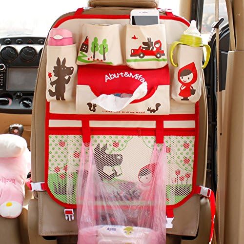 Cute Cartoon Portable Car Seat Back Storage Bag Organizer Pockets Seat Back Protector for Kids