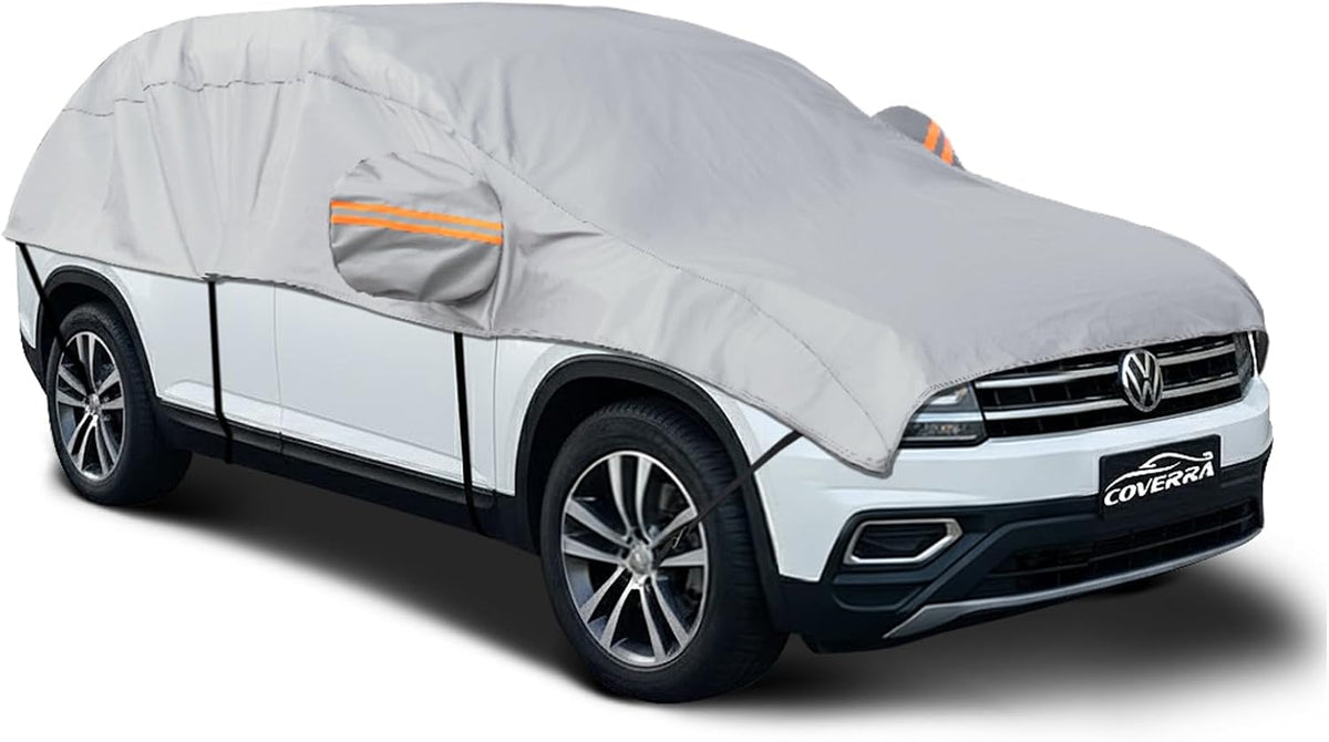 Half Car Cover for Snow, Windshield Cover for Ice and Snow with Cotton Liner, Hail Protector Car Cover Waterproof All Weather for Snow, Sun, Rain, Dust, Fit Sedan L
