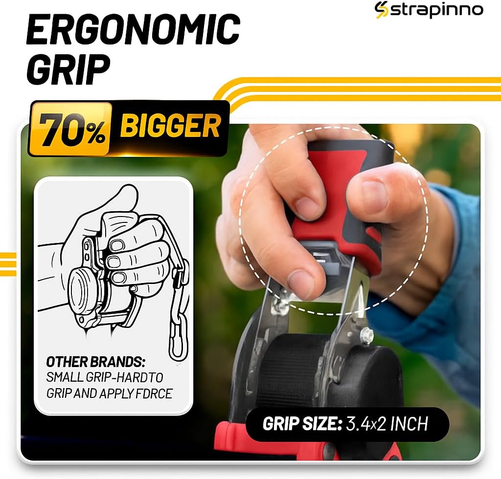 Strapinno Retractable Ratchet Straps (4-Pack), 1 in x 10 ft, 1,500LBS Break Strength, Most Durable Straps and Core, Auto Self Retracting Tie Downs for Truck, Moving, Motorcycle, Bike, Jetski, Kayak