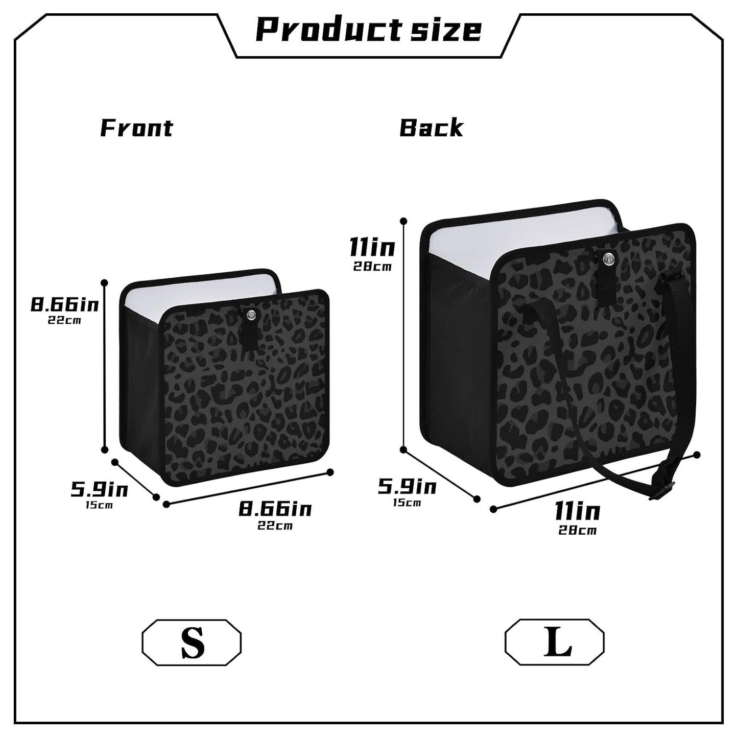 Black Leopard Car Trash Can, Foldable Hanging Car Trash Bag, Small Waterproof Car Accessories Garbage Bin Cheetah Print