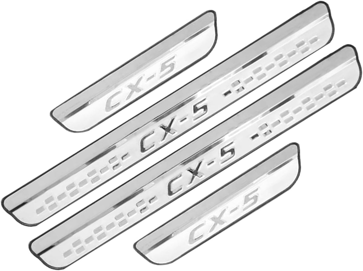 Steel Chrome Door Sill Protector for Mazda CX-5 2013-2025, Honeycomb-Pattern Accessories Plates Cover Auto Interior Accessory Kick Panels Trim Guard