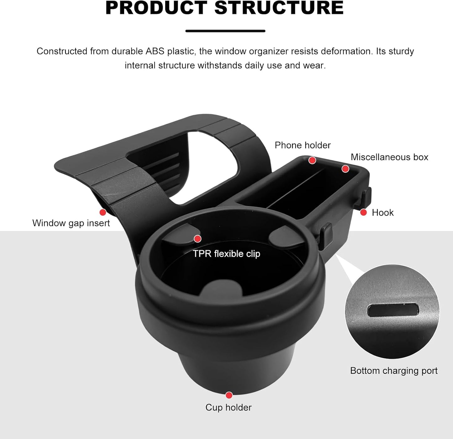 Car Window Multifunctional Storage Organizer, Vehicle Door Side Hanging Storage Rack with Cup Holder, Auto Window Mount Organizer for Cell Phone Earphone Key Water Cup