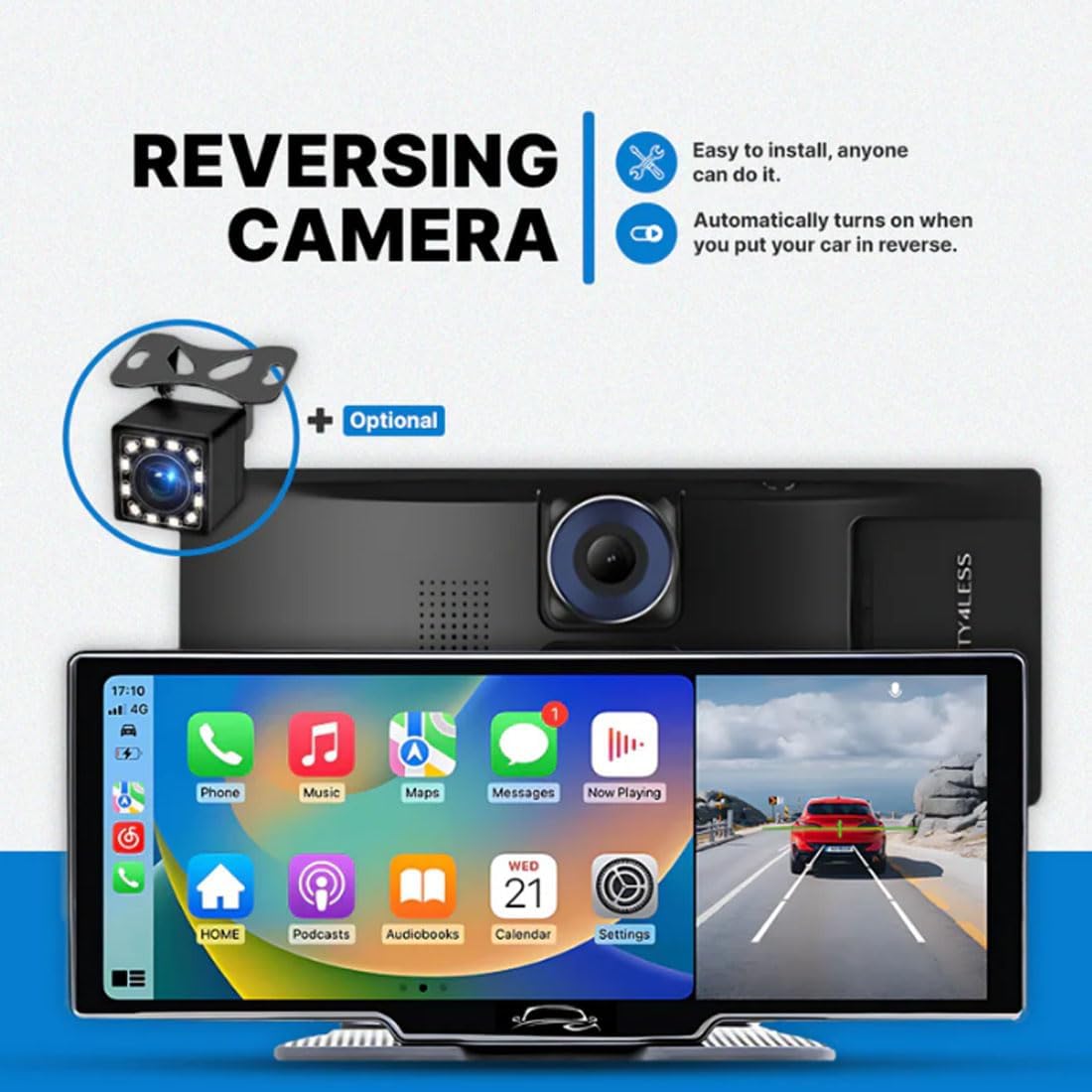 Flexscreen Pro Carplay, Flexscreen Pro (2025 Model), 10.26" HD Portable Carplay & Android Auto Screen, 4K Dash Cam Front and Rear with Voice Control, Mirror Link, Bluetooth, GPS Navigation, AUX/FM